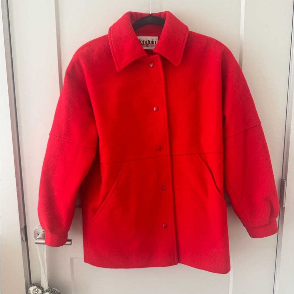 Original Penguin Red Pea Coat Classic Wool Blend